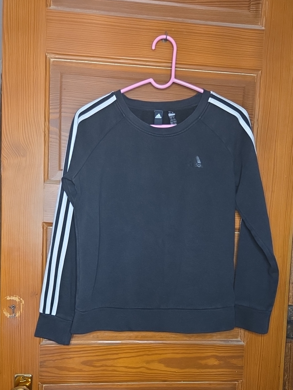 adidas Black Crewneck Sweatshirt with White Sleeve Stripes